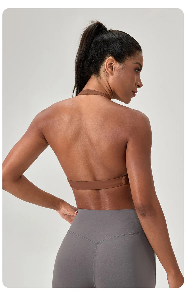 Customize LOGO Impact Sport Bra Women Halter Tank Top High Support Push-up Open Back Gym Fitness Yoga Workout Vest Removable Pad