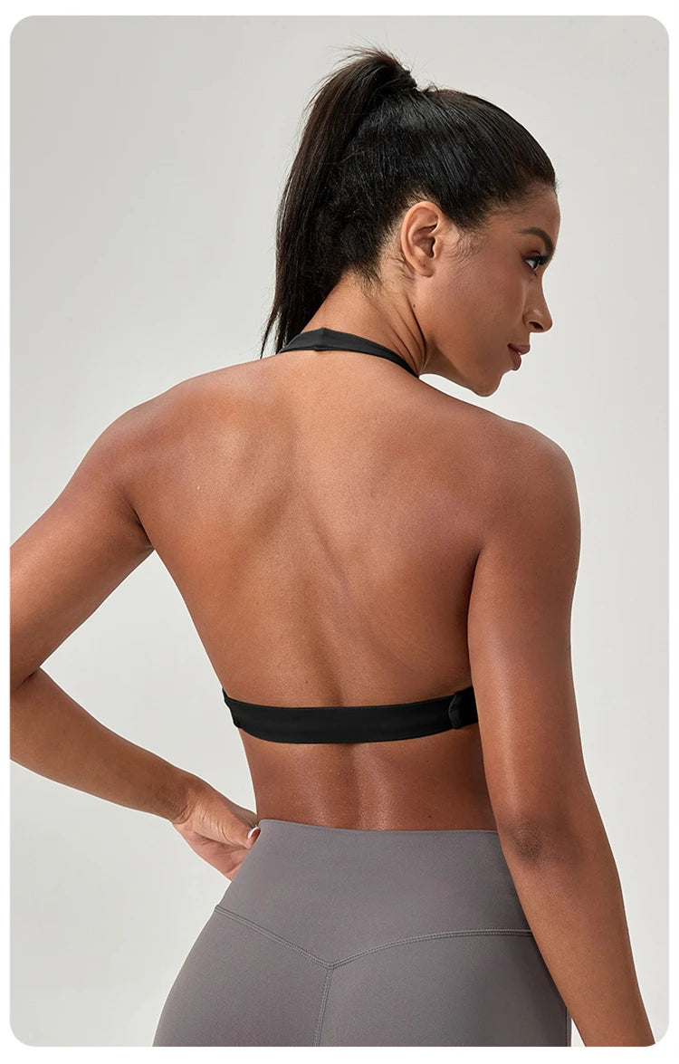 Customize LOGO Impact Sport Bra Women Halter Tank Top High Support Push-up Open Back Gym Fitness Yoga Workout Vest Removable Pad