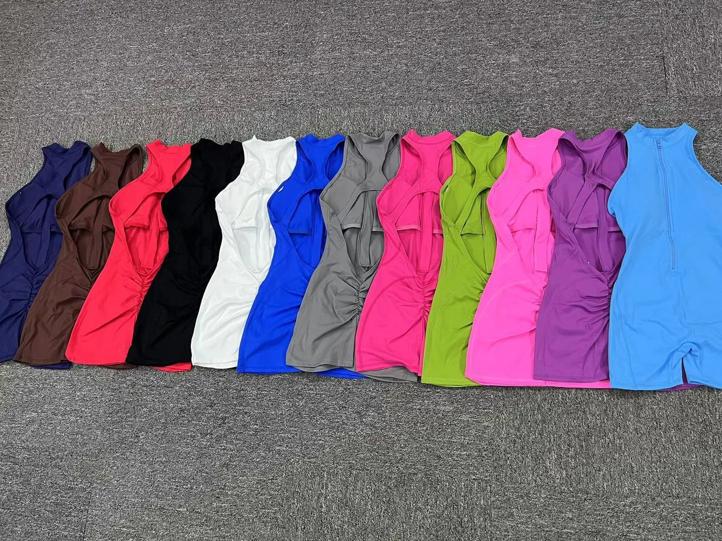 New V Cut Zip Up Rompers Scrunch Butt Yoga Sets Racerback Jumpsuit for Women Fitness Gym Clothing Workout Open Back Sports Suit