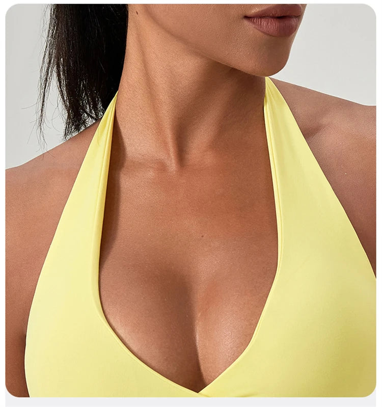 Customize LOGO Impact Sport Bra Women Halter Tank Top High Support Push-up Open Back Gym Fitness Yoga Workout Vest Removable Pad