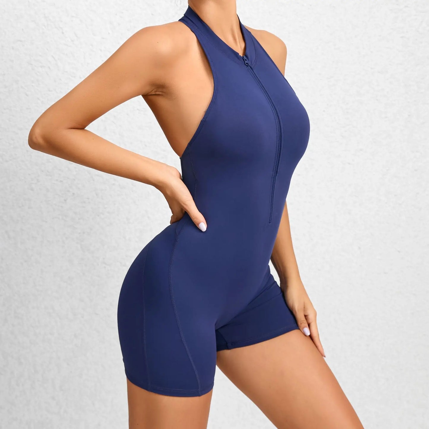 New V Cut Zip Up Rompers Scrunch Butt Yoga Sets Racerback Jumpsuit for Women Fitness Gym Clothing Workout Open Back Sports Suit