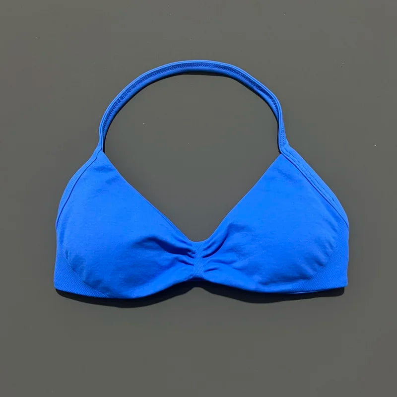 Impact Strappy Bra Seamless Women's Sports Bra for Yoga Gym Running Breathable High Stretch Backless Design Workout Top