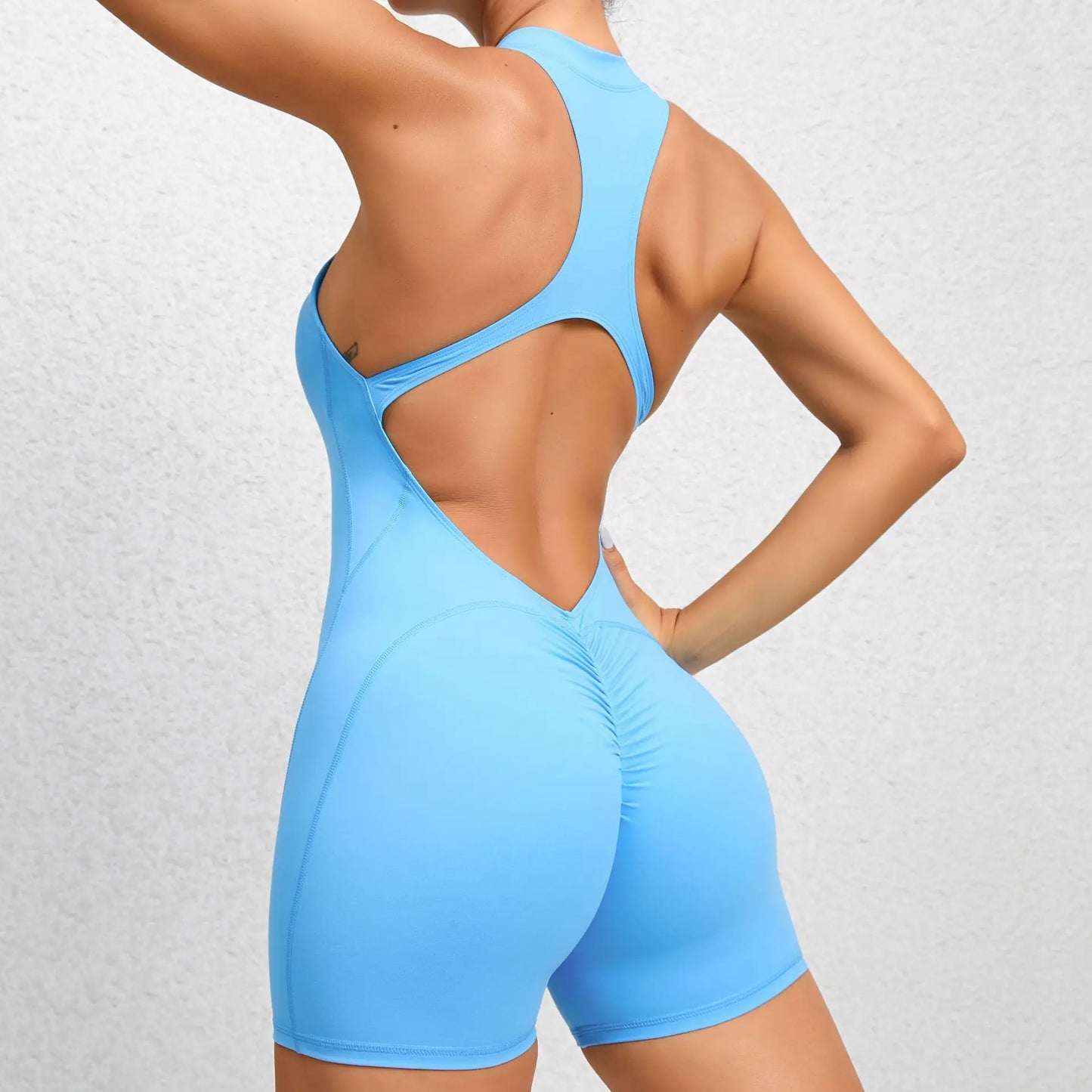 New V Cut Zip Up Rompers Scrunch Butt Yoga Sets Racerback Jumpsuit for Women Fitness Gym Clothing Workout Open Back Sports Suit