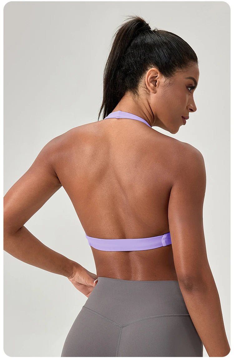 Customize LOGO Impact Sport Bra Women Halter Tank Top High Support Push-up Open Back Gym Fitness Yoga Workout Vest Removable Pad